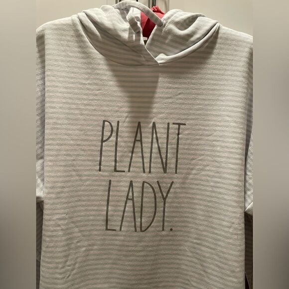 Rae Dunn “PLANT LADY” Sweatshirt Hoodie Sage Green Stripe Size Medium - Picture 1 of 7